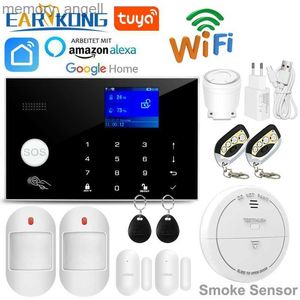 Alarm systems Tuya WiFi GSM Security Alarm Wireless Smoke Fire Detector Smart Home Burglar Alarm 433MHz Wireless Motion Sensor Door Detector YQ230926