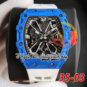 RRF 35-03 Latest version Japan Miyota NH Automatic Mens Watch Blue NTPT Carbon fiber Case Skeleton Dial White Rubber Strap Sport Super Edition eternity Wristwatches