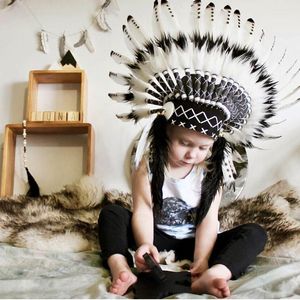 Party Hats Indian Feather Headdress Handmade Feather Headpiece Headdress Halloween Natural Adjust Feather Hat Costumes Carnival Cosplay 230926