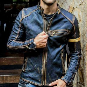 Men's Fur Men Winter Leather Vintage Jacket Stand Collar Motorcycle Washed Retro Velour Coats For Male Autumn Outwear Big Size 5XL