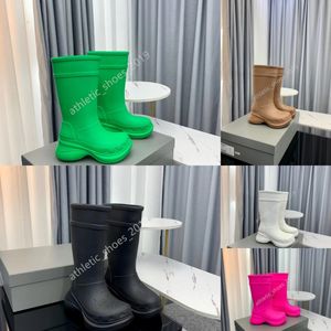 Boots Luxury Paris Boots EVA Rubber boots women shoes brown bright pink white black green fashion outdoor boot winter high designer