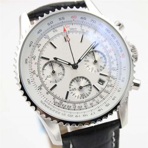 Yeni Spor Tarihi İzler Chronometre Navitimer Kuvars Kronograf İzle Erkek Klasik Bilek Beyaz Dial Siyah Deri Strap241o