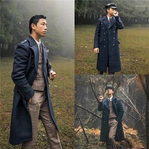 Men's Wool Winter Woolen Men Overcoat Solid Black Double-Breasted High Quality Costume Homme Formal Business Causal Daily Tailor-Made