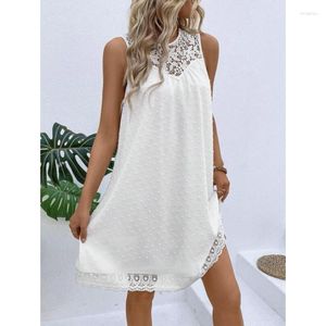 Abiti casual Abito da donna 2023 Bianco elegante pizzo scava fuori giuntura girocollo vita jacquard maxi