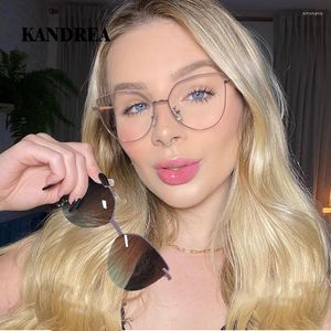 Sunglasses Frames KANDREA Fashion Metal Cateye Frame Retro Women Optical Myopia Polarized Eyeglasses Prescription Glasses 95802