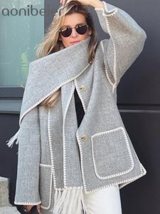 Frauen Wolle Mischungen Aonibeier Warme Dicke Oversize Frauen Trenchcoat Onkogene 2023 Winter Mit Schal Langarm Tasten Lose Jacke weibliche Windschutz 230926