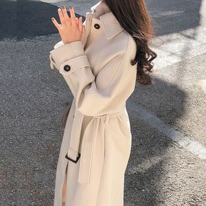 Женское полушерстяное пальто 2023, осень и зима, утолщенное хлопковое длинное пальто в корейском стиле, тонкое, простое, шерстяное 230926
