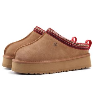 Tasman tasman tofflor chesut päls glider fårskinn shearling tazz nya mules kvinnor män ultra plattform stövel slip-on skor