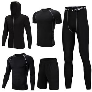 Herrspårar 5 datorer Mens Compression Set Running Tights Workout Fitness Training Tracksuit Kort ärmtröjor Sportdräkt Rashgard Kit S-4XL 230927