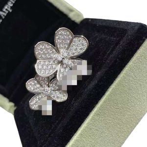 Van-Clef Arpes Pierścień Designer Kobiet Oryginalny jakość Diamond Lucky Grass Pierścień z Diamond Flower Advanced Sense Pierścień Lekka luksusowa moda i małe sens