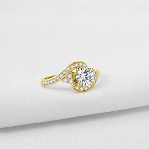 Cluster-Ringe IOGOU 10K Solid Yellow Gold Engagement für Frauen Luxus Edlen Schmuck Twisted Form 6,0 mm D/VVS1 Moissanit Hochzeit