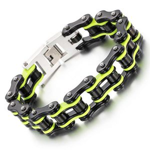 Nero Verde Arancione Argento Blu Uomo Donna Bracciale a catena da bici Acciaio inossidabile Biker Bicicletta Catena a maglie per moto Punk Pesante Jewelr276M