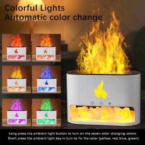 Humidifiers Fireplace Humidifier Crystal Salt Rock Fire Lamp Volcano Air Humidifier Flame Aroma Smell Essential Oil Diffuser for Home 5V 2A YQ230927