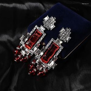 Backs Earrings Medieval Retro Europe And The United States Ear Clip Red Glass Long Tassel For Ladies Accessories Small Luxury Wome