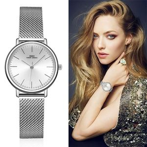 IBSO Women Armband Watch Fashion Geneva Designer Japan Quartz Sliver rostfritt stål Kvinnliga presentvakor Relogio Feminino 22235R