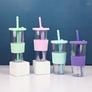 Tumblers 24oz Bubble Tea Tumbler Plastic Smoothie With Straw And Silicone Lid Reusable Boba Cup Double Wall Iced Coffee