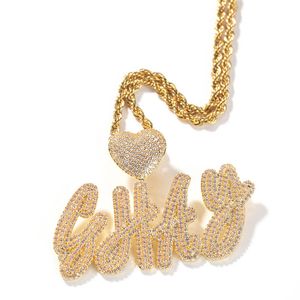 diy custome name letter necklace gold miltated bling iced out cz heart筆記体ペンダントネックレス