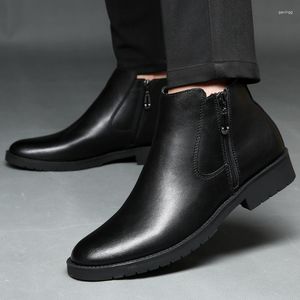 Boots British Pointed Toe Real Leather Shoes Men Fashion Formal Dress Oxfords Business Brown Black Booties Plus Size