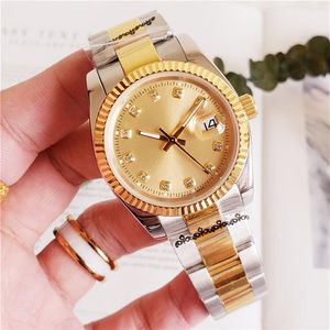 Luxury 36mm 41mm Lovers Watches Diamond Mens Women Gold Face Automatic movement Sweep Wristwatches Designer Ladies Watch298o