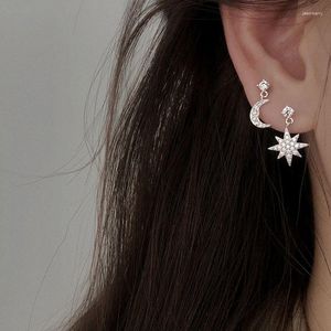 Studörhängen Tassel Clear Zircon Star Moon Piercing för Women Girls Handmade Party Wedding Beach Jewelry Gifts EH1386