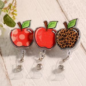 Keychains Fashion Acrylic Badge Holder Reel Clip Apple Students Name Tag Id Card Lanyards Accessories 2023