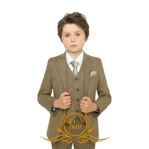 Suits Formal Herringbone Tweed Boy Suit Wedding Party Prom Kids Suit Slim Fit Jacket Vest Pants 3 Pieces Set 230926