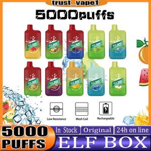 Original Bang 5000 Puffs 5000 Disponible E Cigarette Device Kit 650MAh Uppladdningsbart batteri Förordnad 11 ml Kassett Pod Vape Pen Box vs Elf 5000