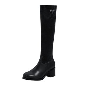 Stivali alti al ginocchio invernali Donna Designer Punta tonda Scarpe con tacco basso Vera pelle scamosciata Pelle Festa di nozze Moda Piattaforma di lusso Lady 35-43