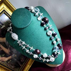 Choker vintage metall trä kristall blandade pärlor tvåskikt halsband för kvinnors tjej gåva party smycken grossist