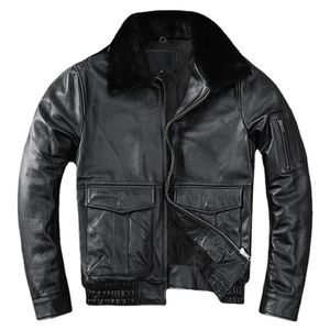 Herren Leder Faux Air Force Flight Echte Kuh Jacke Abnehmbare Echtpelz Kragen Verdicken Warme Rindsleder Kleidung Männer Winter Mantel 230927