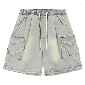 Men's Shorts Fashion Vintage Cargo Short Jeans With Pockets High Street Retro Loose Fit Y2K Hip Hop Denim Elastic Waist