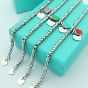 Heart Beaded Bracelet Women Stainless Steel Strands chain on Hand couple Gifts for girlfriend Accessories Pink Red Green Blue wholesale