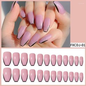 False Nails INS Mesh Red Black Edge Trapezoidal French Nude Nail Patch Enhancements Finished Wearable