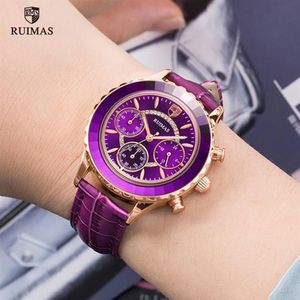 2020 Ruimas Colored Watches luxury Purple Leather Quartz Watch Ladies Fashion Chronograph Wristwatch Relogio Feminino 592243J