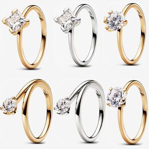 Designer 2023 Novos anéis de casamento para mulheres presente de noivado DIY fit Pandoras Era Bezel Anel de diamante cultivado em laboratório banhado a ouro 14k moda joias de festa de alta qualidade