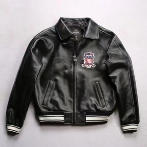 Herren-Jacke aus echtem Leder, französisches 18 mm dickes Schaffell, hochwertige Stickerei, klassischer Baseball-Mantel im Vintage-Stil, 230927