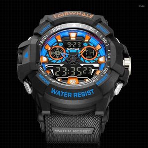 Wristwatches Mark Fairwhale Fashion WristWatch Mens Sports Chronograph Waterproof Cool Black Electronic Watch Boy Gift Free Shopping 2023