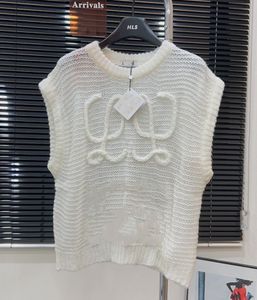 Damen-Designer-Pullover, reinweiß, ärmellos, mit Buchstaben, gestrickt, mit Haken, Blumen-Tanktop, fauler Jacquard-Pullover