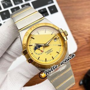 40mm Constellation Automatic Mens Watch Gold Dial Stick Marker Moon Fas Display Gents Watches Two Tone Steel Armband HWOM Hello1901