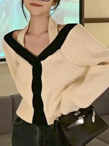 Frauen Blusen Beige Mode Elegante Gestrickte Tops Frauen Hang Neck Koreanische Designer Weibliche Langarm Casual Vintage 2023 Herbst