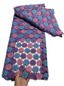 Новейшая молочная шелковая ткань с вышивкой, многоцветная 5 ярдов, фиолетовая сетка, гипюр, африканское женское платье, нигерийские женские современные костюмы для свадебной вечеринки, высокое качество, 2023, YQ-1069