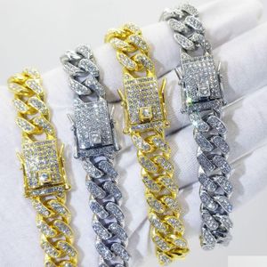 Corrente Flat Cuban Link Chain Pulseira 1m Strass Banhado A Ouro Cuba Colar Hip Hop Jóias Para Homens Mulheres Jóias Pulseiras Dhao2