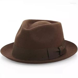 Berets American Casual Short Brim Fedora Hat Men Women Amekaji Style Coffee Maroon Felt Party Dress Vintage Panama Top