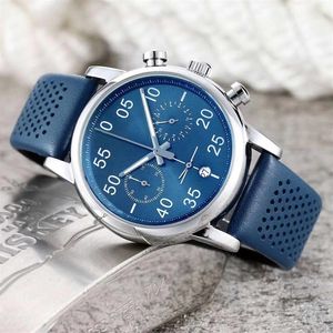 Luxury Sport mens watch blue fashion man wristwatches Leather strap all dials work quartz watches for men Christmas gifts clock Re287u