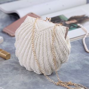 Evening Bags Elegant Pearl Beading White Shell Pochette Women Wedding Purse And Handbag Lady Embroidery Mariage Banquet Clutch Bag 230926
