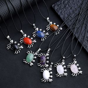 Natural Stone Crab Charm Pendant Cabochon Crystal Beads Cute Ocean Animal Rope Necklaces Jewelry for Girl Women