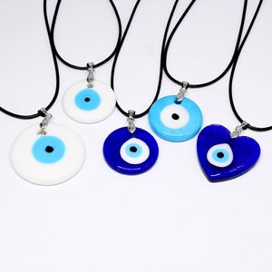 Coração de vidro azul mau olho pingente colar para mulheres vintage redondo turco sorte olho camisola corda de couro corrente presente jóias