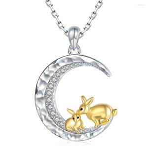 Anhänger aus 925er-Sterlingsilber mit gehämmertem Mond und Hasen-Anhänger, Halsketten, die Sie bis zum Ende lieben, Schmuck, Ostergeschenke für Frauen