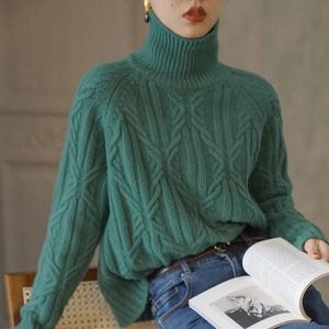 Women's Sweaters autumn and winter women's high neck cashmere sweater casual cable pullover long sleeve loose sweater street fashion sweater 230927