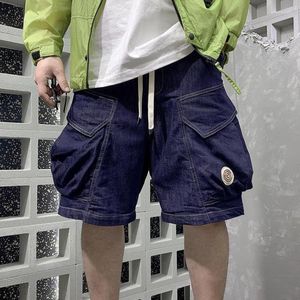 Pantaloncini da uomo giapponese retrò denim estivo funzionale grande tasca abbigliamento da lavoro causale pantaloni larghi a cinque punti uomo fondo abiti maschili